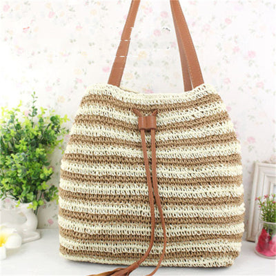 Women's Fashion Temperament Stripes Handmade Straw Bag