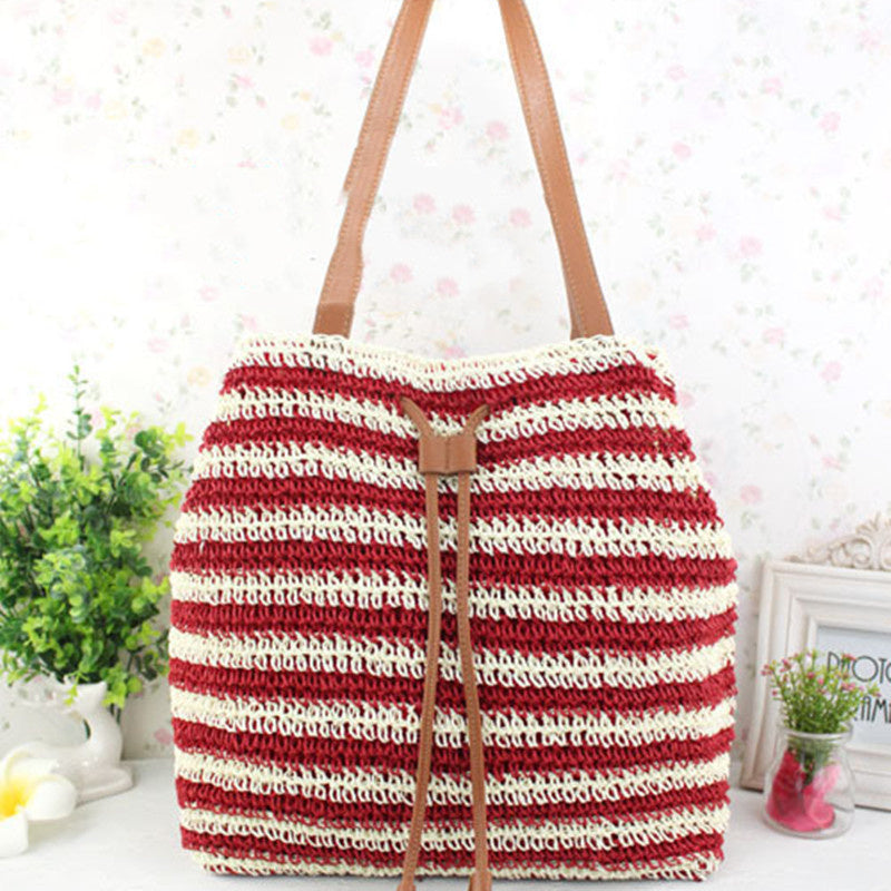 Women's Fashion Temperament Stripes Handmade Straw Bag